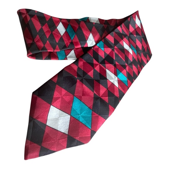 Valentino Luxury Men’s 100% Silk Tie Burgundy Multi Colored - Picture 4 of 9